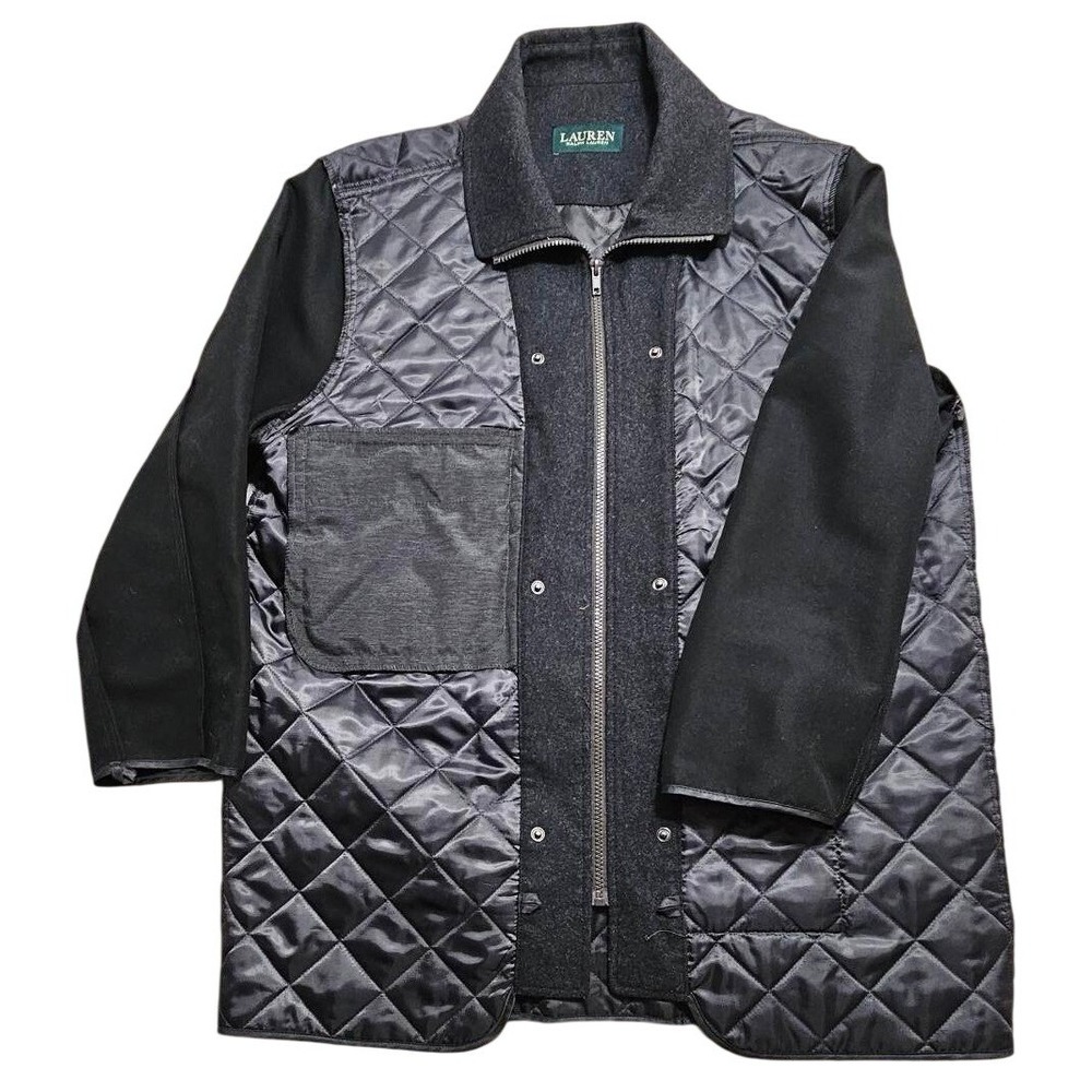 Lauren Ralph Lauren Mens 42R Full Zip Coat Button In liner Quilted Wool Gray